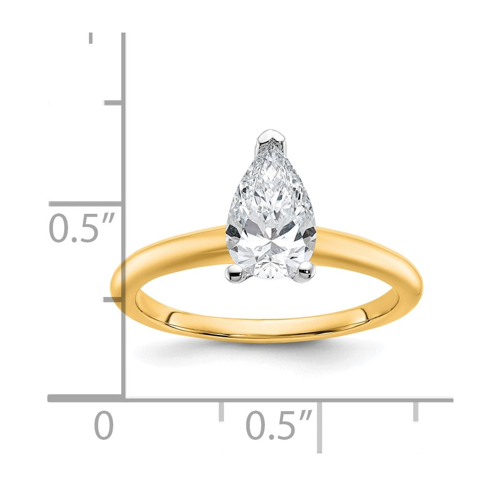 14k Two-tone 1 carat Certified Lab Grown Diamond VS/SI+ G+ Pear Solitaire Complete Engagement Ring