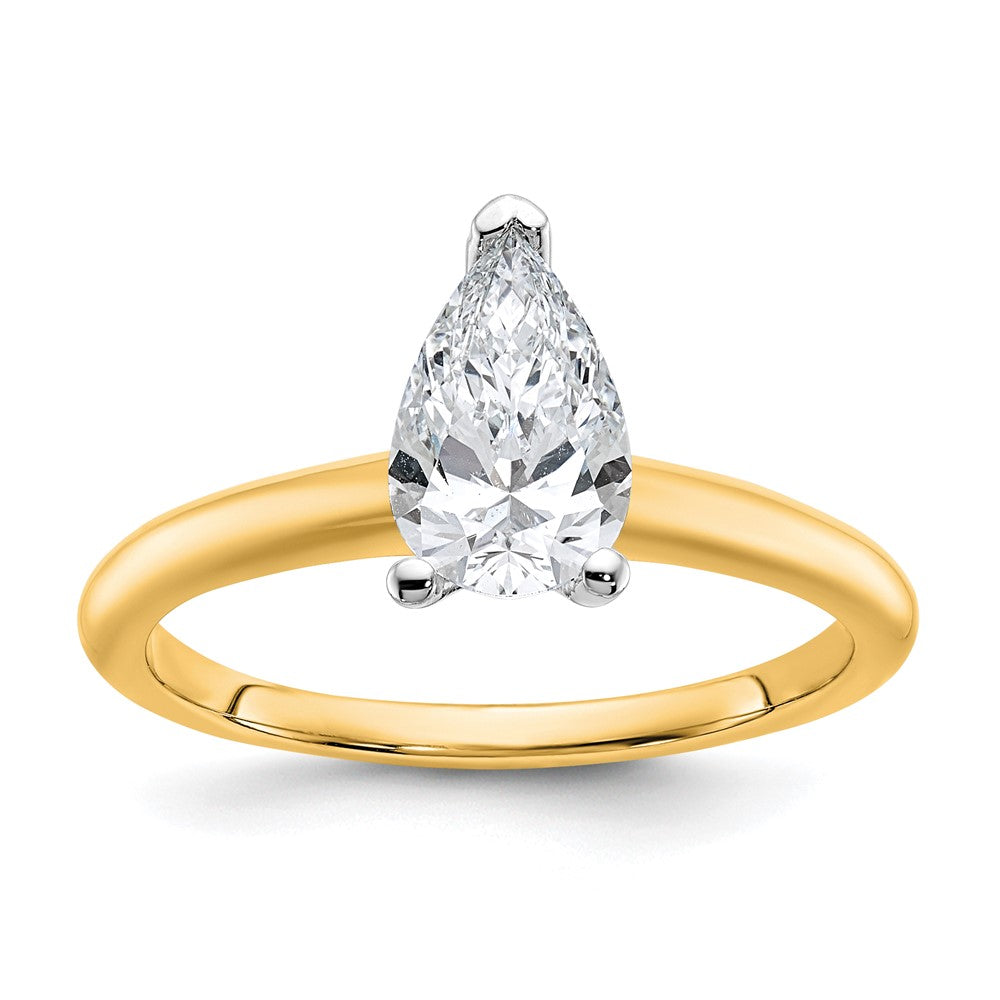 14k Two-tone 1 carat Lab Grown Diamond VS+ F+ Pear Solitaire Complete Engagement Ring