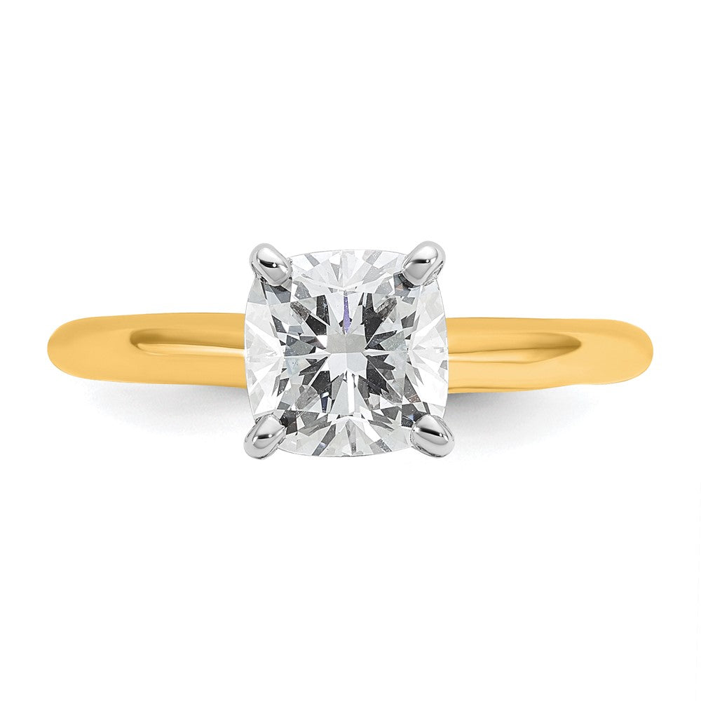 14k Two-tone 1 1/2 carat Lab Grown Diamond VS+ F+ Cushion Complete Solitaire Engagement Ring