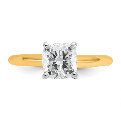 14k Two-tone 1 1/2 carat Lab Grown Diamond VS+ F+ Cushion Complete Solitaire Engagement Ring