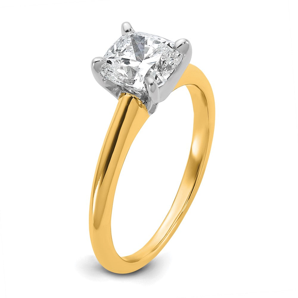 14k Two-tone 1 1/2 carat Lab Grown Diamond VS+ F+ Cushion Complete Solitaire Engagement Ring