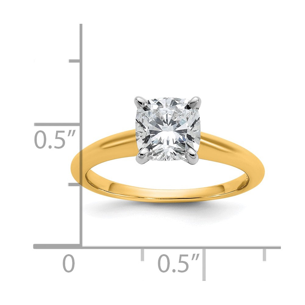 14k Two-tone 1 1/2 carat Lab Grown Diamond VS+ F+ Cushion Complete Solitaire Engagement Ring