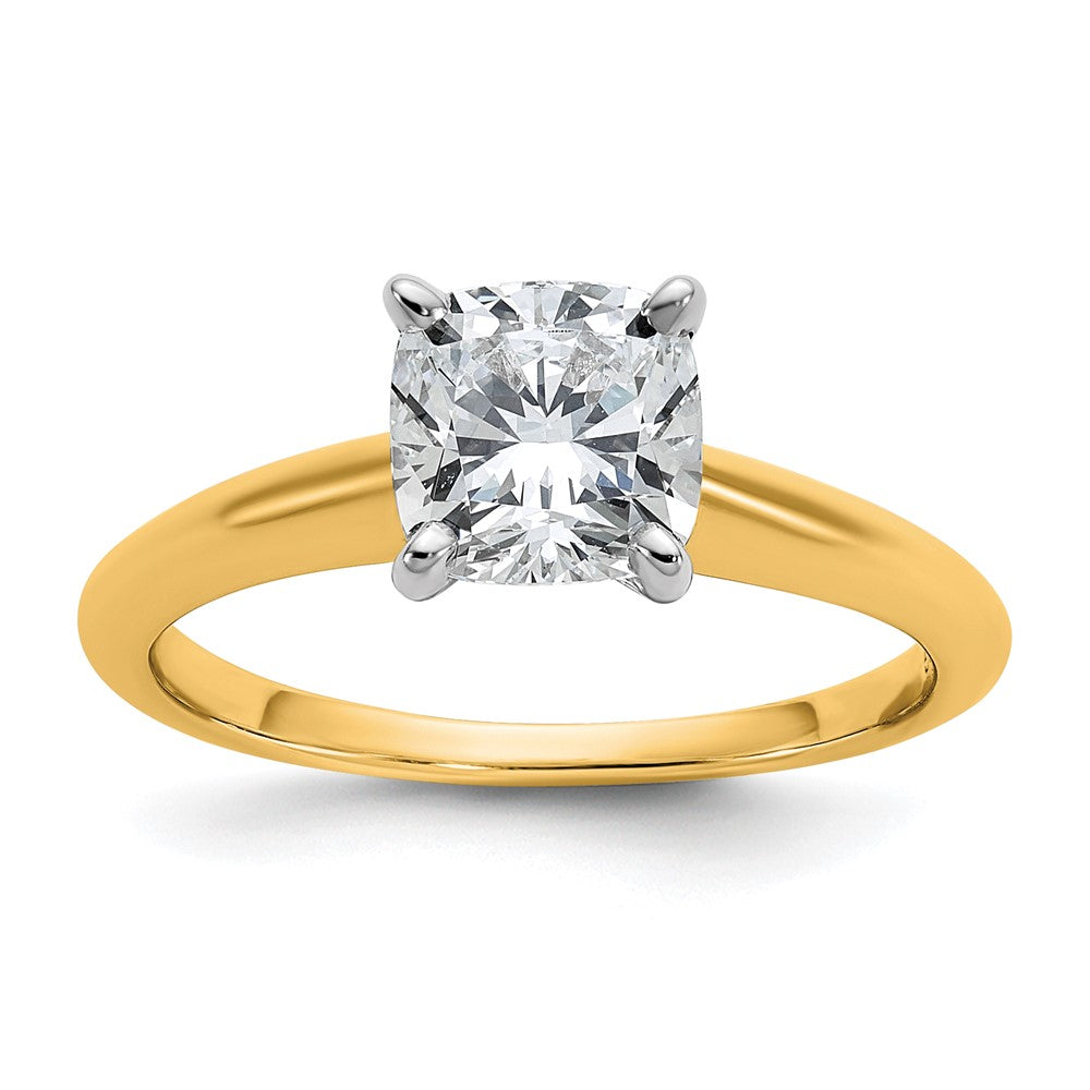 14k Two-tone 1 1/2 carat Lab Grown Diamond VS+ F+ Cushion Complete Solitaire Engagement Ring