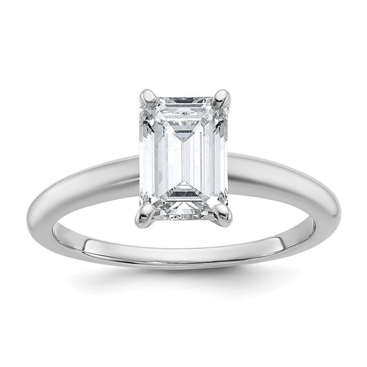 14k White Gold 1 1/2 carat Lab Grown Diamond VS/SI+ G+ Emerald Solitaire Complete Engagement Ring