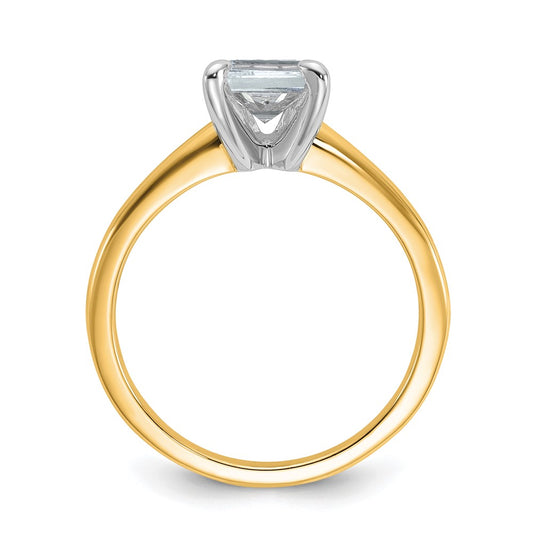 14k Two-tone 1 1/2 carat Certified Lab Grown Diamond VS/SI+ G+ Emerald Solitaire Complete Engagement Ring