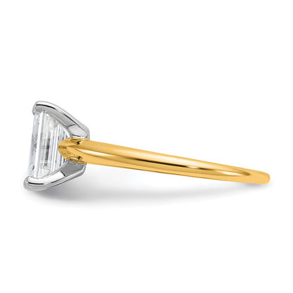 14k Two-tone 1 1/2 carat Certified Lab Grown Diamond VS/SI+ G+ Emerald Solitaire Complete Engagement Ring