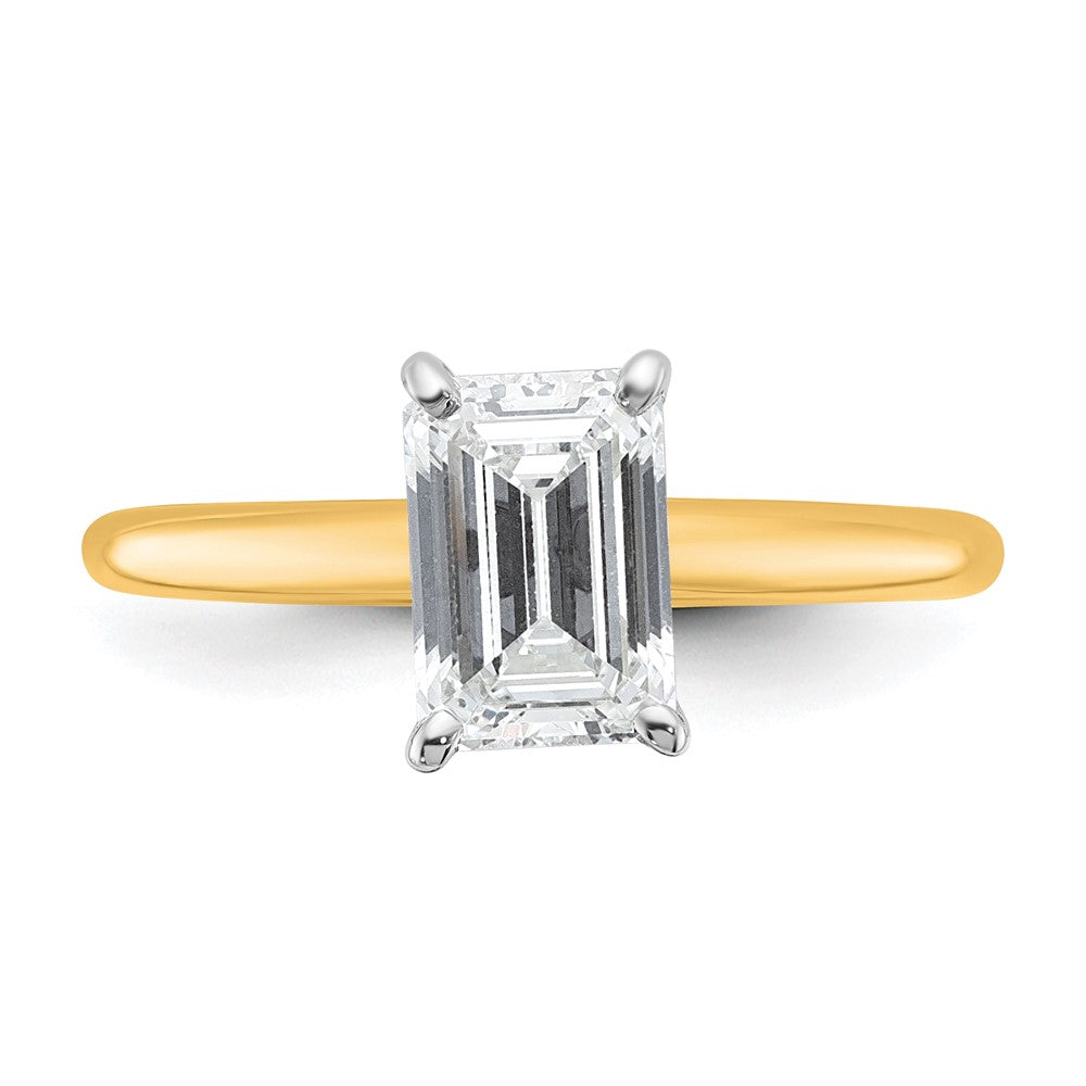 14k Two-tone 1 1/2 carat Certified Lab Grown Diamond VS/SI+ G+ Emerald Solitaire Complete Engagement Ring
