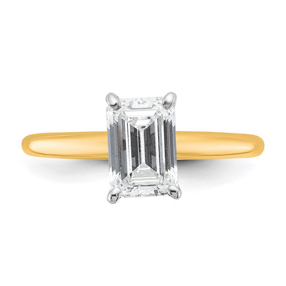 14k Two-tone 1 1/2 carat Certified Lab Grown Diamond VS/SI+ G+ Emerald Solitaire Complete Engagement Ring