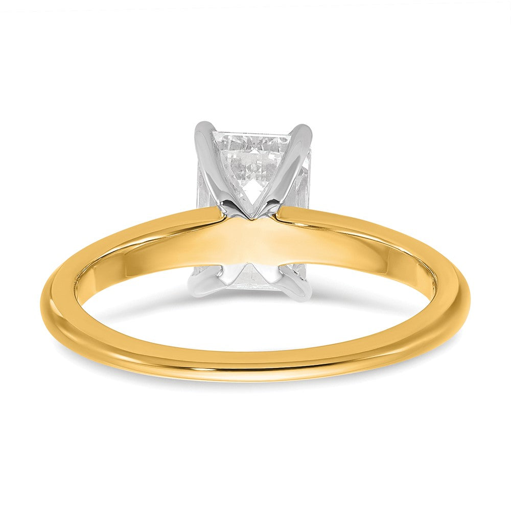 14k Two-tone 1 1/2 carat Certified Lab Grown Diamond VS/SI+ G+ Emerald Solitaire Complete Engagement Ring