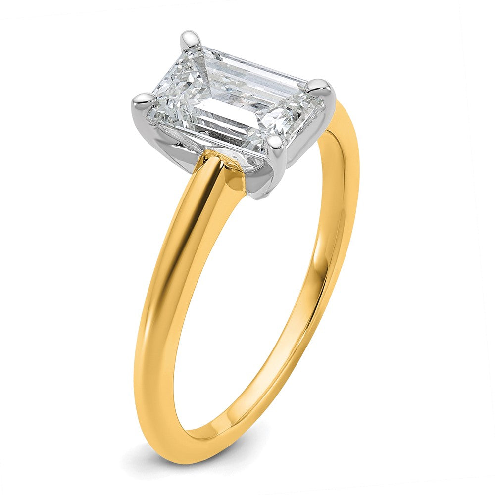 14k Two-tone 1 1/2 carat Certified Lab Grown Diamond VS/SI+ G+ Emerald Solitaire Complete Engagement Ring