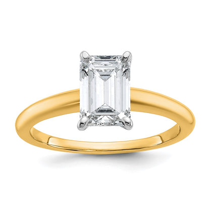 14k Two-tone 1 1/2 carat Certified Lab Grown Diamond VS/SI+ G+ Emerald Solitaire Complete Engagement Ring
