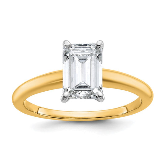 14k Two-tone 1 1/2 carat Certified Lab Grown Diamond VS/SI+ G+ Emerald Solitaire Complete Engagement Ring