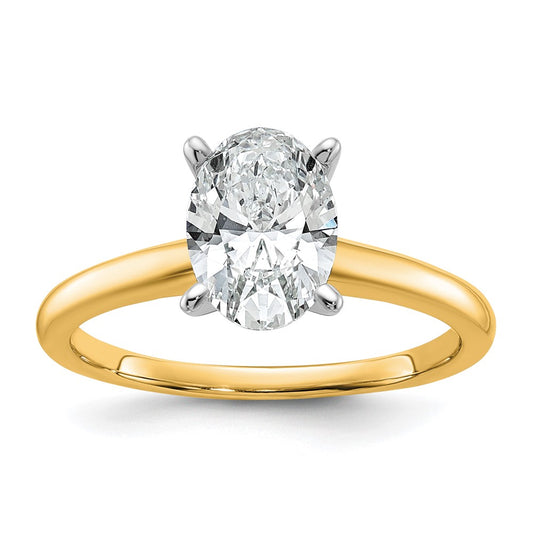 14k Two-Tone 1 1/2 carat Certified Lab Grown Diamond VS+ F+ Oval Complete Solitaire Engagement Ring