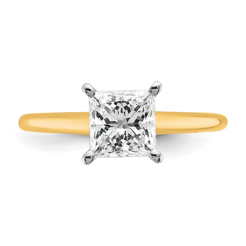 14k Two-tone 1 1/2 carat Certified Lab Grown Diamond VS+ F+ Princess Complete Solitaire Engagement Ring