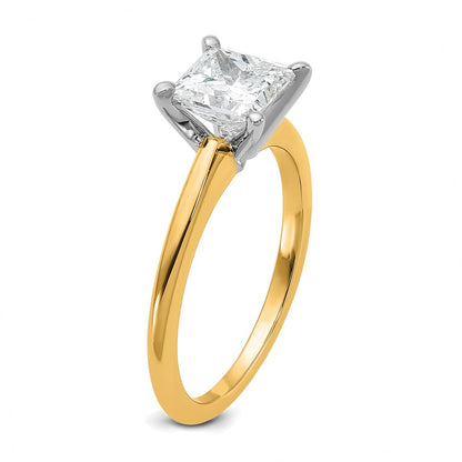 14k Two-tone 1 1/2 carat Certified Lab Grown Diamond VS/SI+ G+ Princess Complete Solitaire Engagement Ring