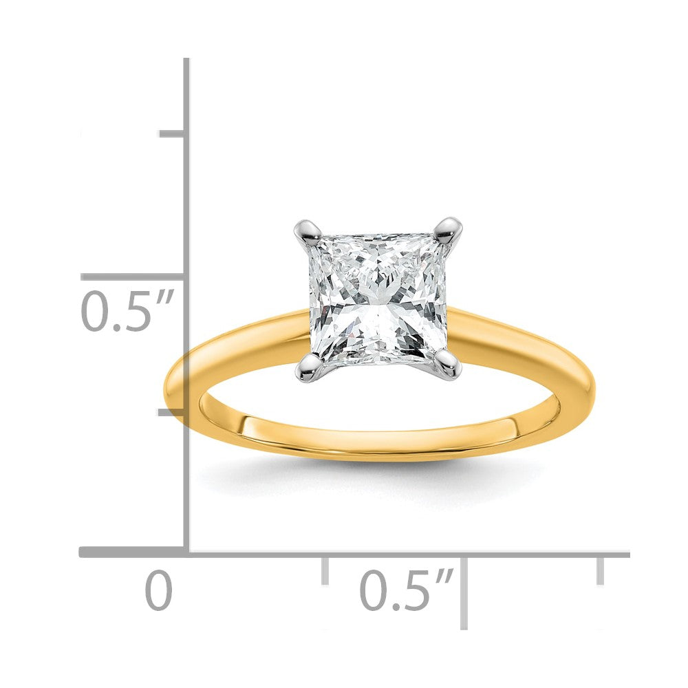14k Two-tone 1 1/2 carat Certified Lab Grown Diamond VS/SI+ G+ Princess Complete Solitaire Engagement Ring