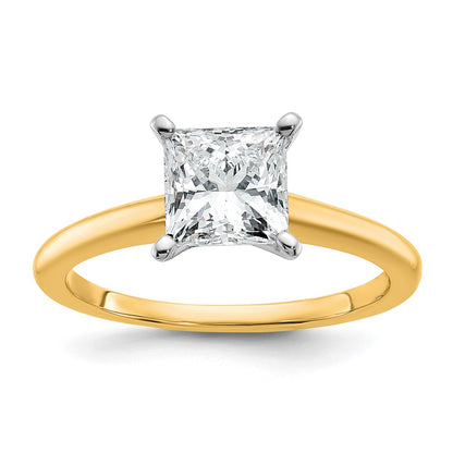 14k Two-tone 1 1/2 carat Certified Lab Grown Diamond VS+ F+ Princess Complete Solitaire Engagement Ring