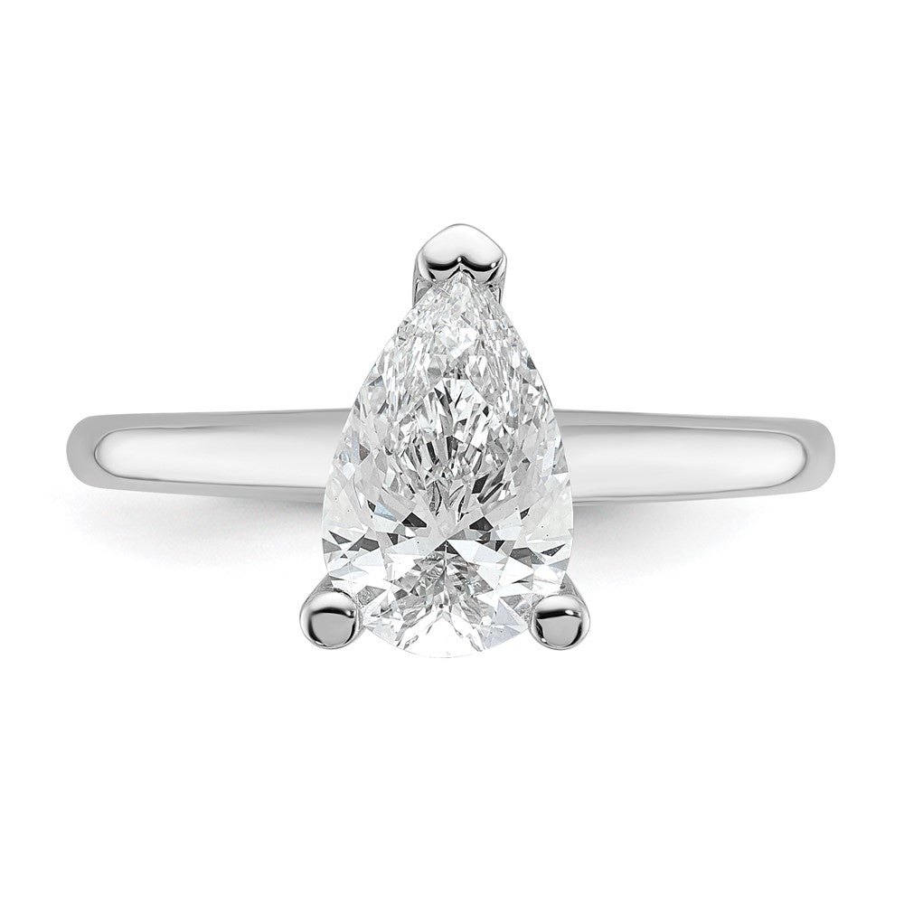 14k White Gold 1 1/2 carat Lab Grown Diamond VS+ F+ Pear Solitaire Complete Engagement Ring
