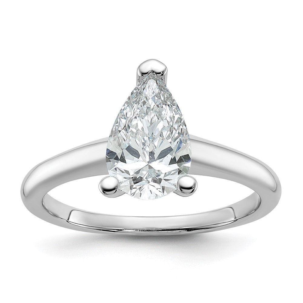 14k White Gold 1 1/2 carat Lab Grown Diamond VS+ F+ Pear Solitaire Complete Engagement Ring