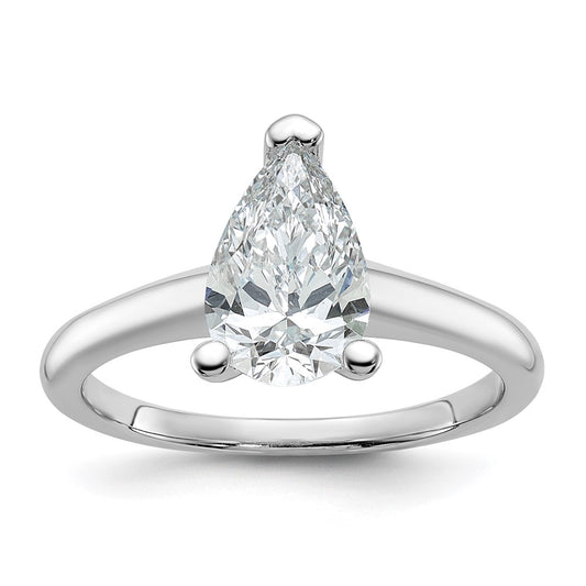 14k White Gold 1 1/2 carat Lab Grown Diamond VS+ F+ Pear Solitaire Complete Engagement Ring