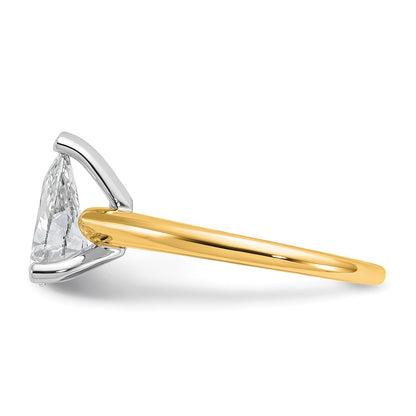 14k Two-tone 1 1/2 carat Certified Lab Grown Diamond VS/SI+ G+ Pear Solitaire Complete Engagement Ring