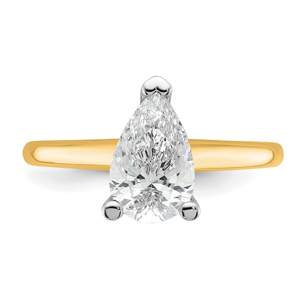 14k Two-tone 1 1/2 carat Certified Lab Grown Diamond VS/SI+ G+ Pear Solitaire Complete Engagement Ring