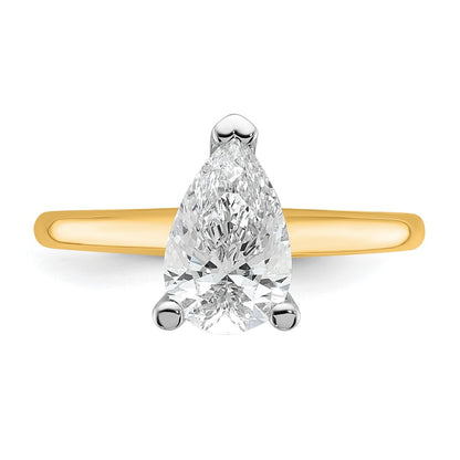14k Two-tone 1 1/2 carat Certified Lab Grown Diamond VS/SI+ G+ Pear Solitaire Complete Engagement Ring