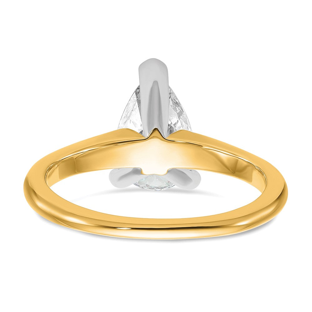 14k Two-tone 1 1/2 carat Certified Lab Grown Diamond VS/SI+ G+ Pear Solitaire Complete Engagement Ring
