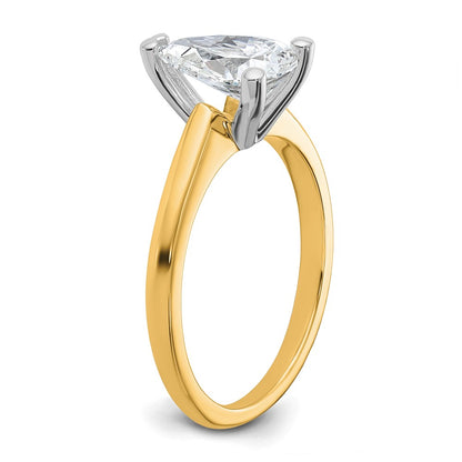 14k Two-tone 1 1/2 carat Certified Lab Grown Diamond VS/SI+ G+ Pear Solitaire Complete Engagement Ring