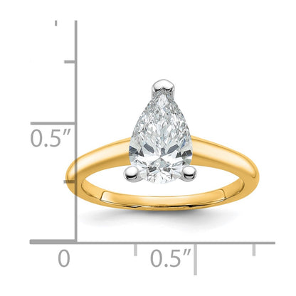 14k Two-tone 1 1/2 carat Certified Lab Grown Diamond VS+ F+ Pear Solitaire Complete Engagement Ring