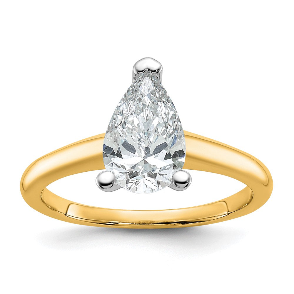 14k Two-tone 1 1/2 carat Certified Lab Grown Diamond VS/SI+ G+ Pear Solitaire Complete Engagement Ring