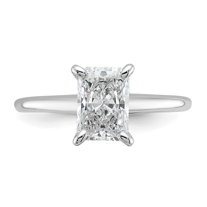 14k White Gold 1 1/2 carat Lab Grown Diamond VS+ F+ Radiant Solitaire Complete Engagement Ring