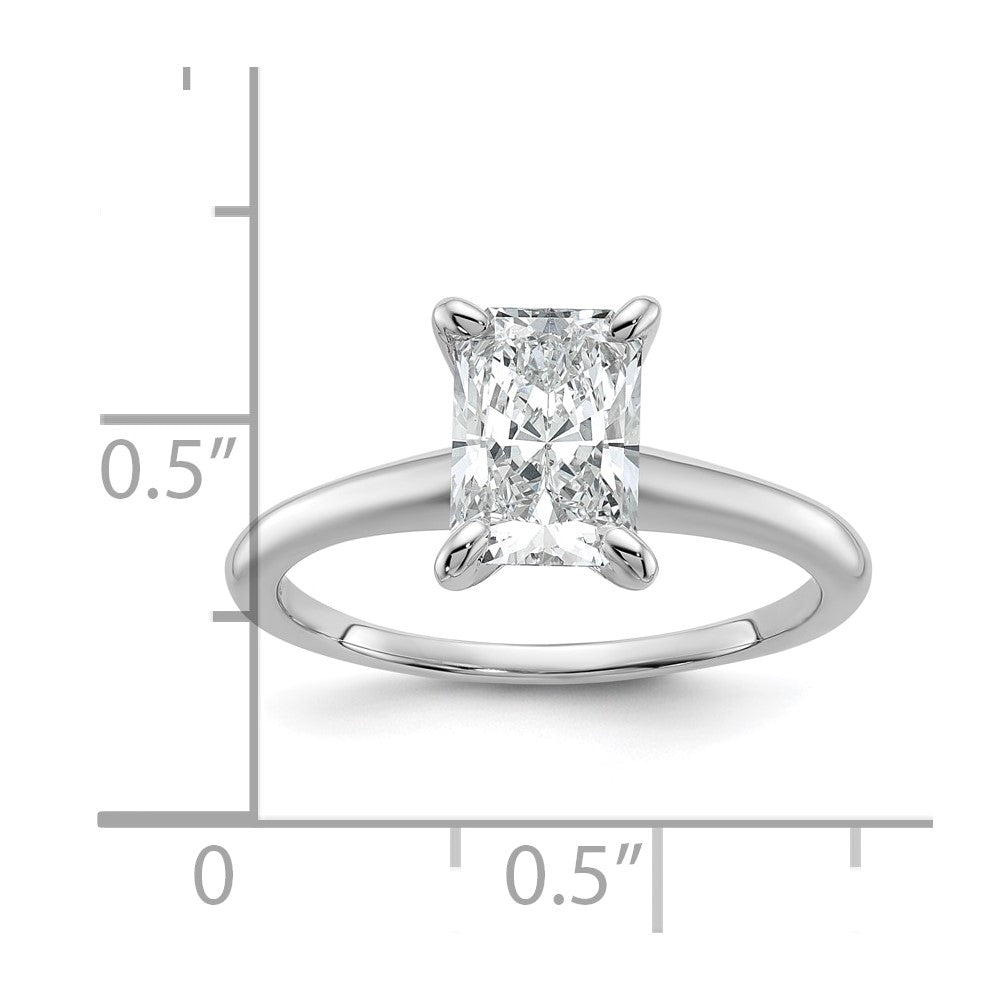 14k White Gold 1 1/2 carat Lab Grown Diamond VS+ F+ Radiant Solitaire Complete Engagement Ring
