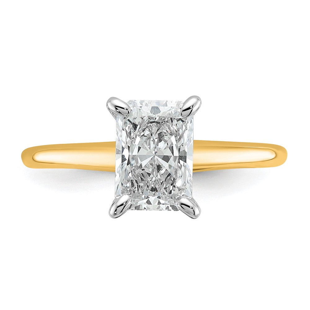 14k Two-tone 1 1/2 carat Lab Grown Diamond VS/SI+ G+ Radiant Solitaire Complete Engagement Ring