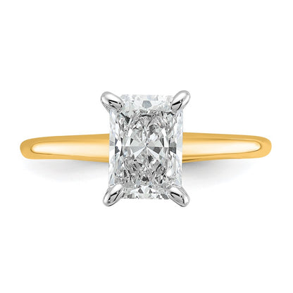 14k Two-tone 1 1/2 carat Lab Grown Diamond VS/SI+ G+ Radiant Solitaire Complete Engagement Ring