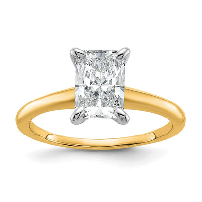 14k Two-tone 1 1/2 carat Lab Grown Diamond VS/SI+ G+ Radiant Solitaire Complete Engagement Ring
