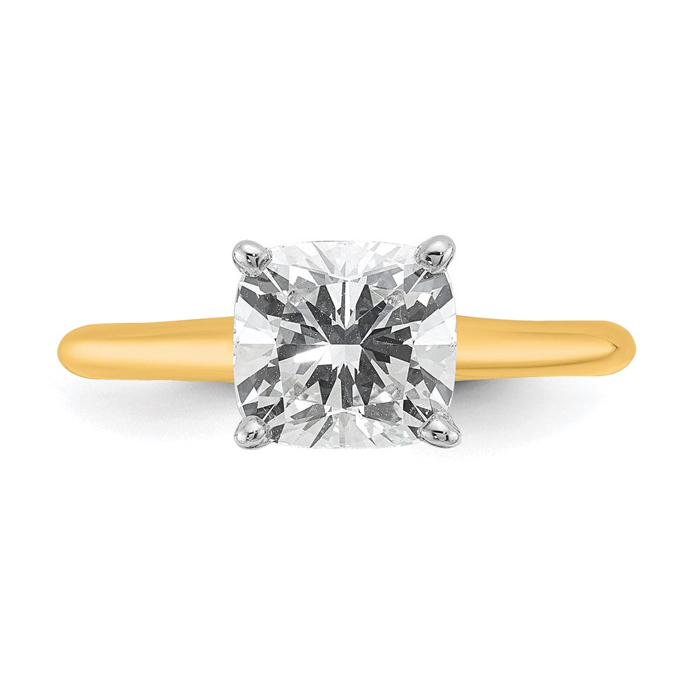 14k Two-tone 2 carat Lab Grown Diamond VS+ F+ Cushion Complete Solitaire Engagement Ring