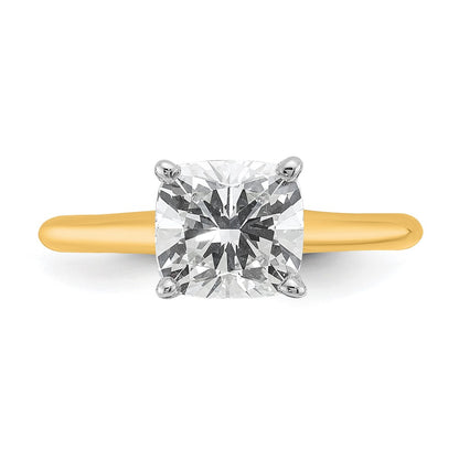 14k Two-tone 2 carat Lab Grown Diamond VS+ F+ Cushion Complete Solitaire Engagement Ring