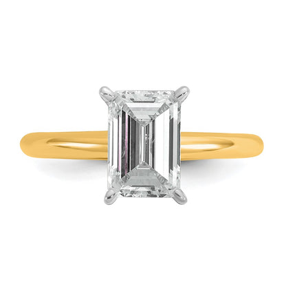 14k Two-tone 2 carat Certified Lab Grown Diamond VS+ F+ Emerald Solitaire Complete Engagement Ring