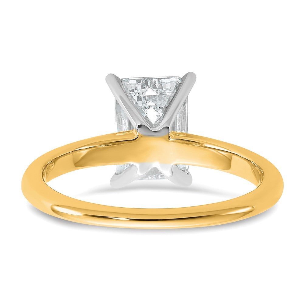 14k Two-tone 2 carat Certified Lab Grown Diamond VS+ F+ Emerald Solitaire Complete Engagement Ring