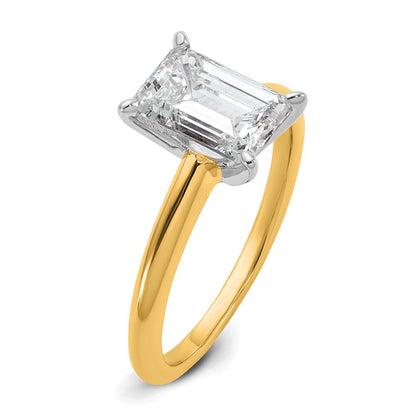 14k Two-tone 2 carat Certified Lab Grown Diamond VS/SI+ G+ Emerald Solitaire Complete Engagement Ring