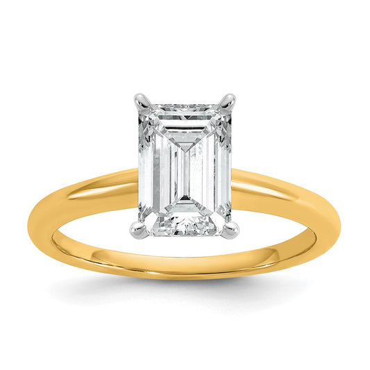 14k Two-tone 2 carat Certified Lab Grown Diamond VS+ F+ Emerald Solitaire Complete Engagement Ring