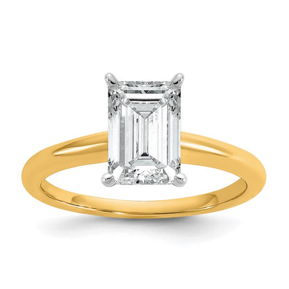 14k Two-tone 2 carat Certified Lab Grown Diamond VS/SI+ G+ Emerald Solitaire Complete Engagement Ring