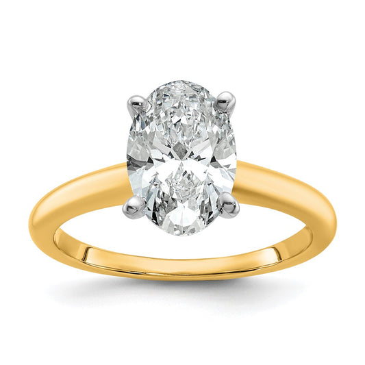 14k Two-Tone 2 carat Lab Grown Diamond VS+ F+ Oval Complete Solitaire Engagement Ring