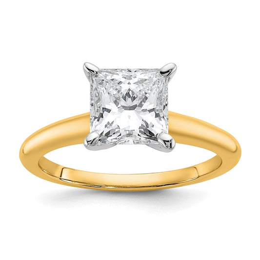 14k Two-tone 2 carat Certified Lab Grown Diamond VS+ F+ Princess Complete Solitaire Engagement Ring