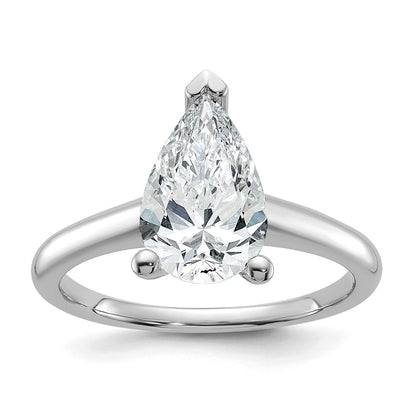 14k White Gold 2 carat Certified Lab Grown Diamond VS+ F+ Pear Solitaire Complete Engagement Ring