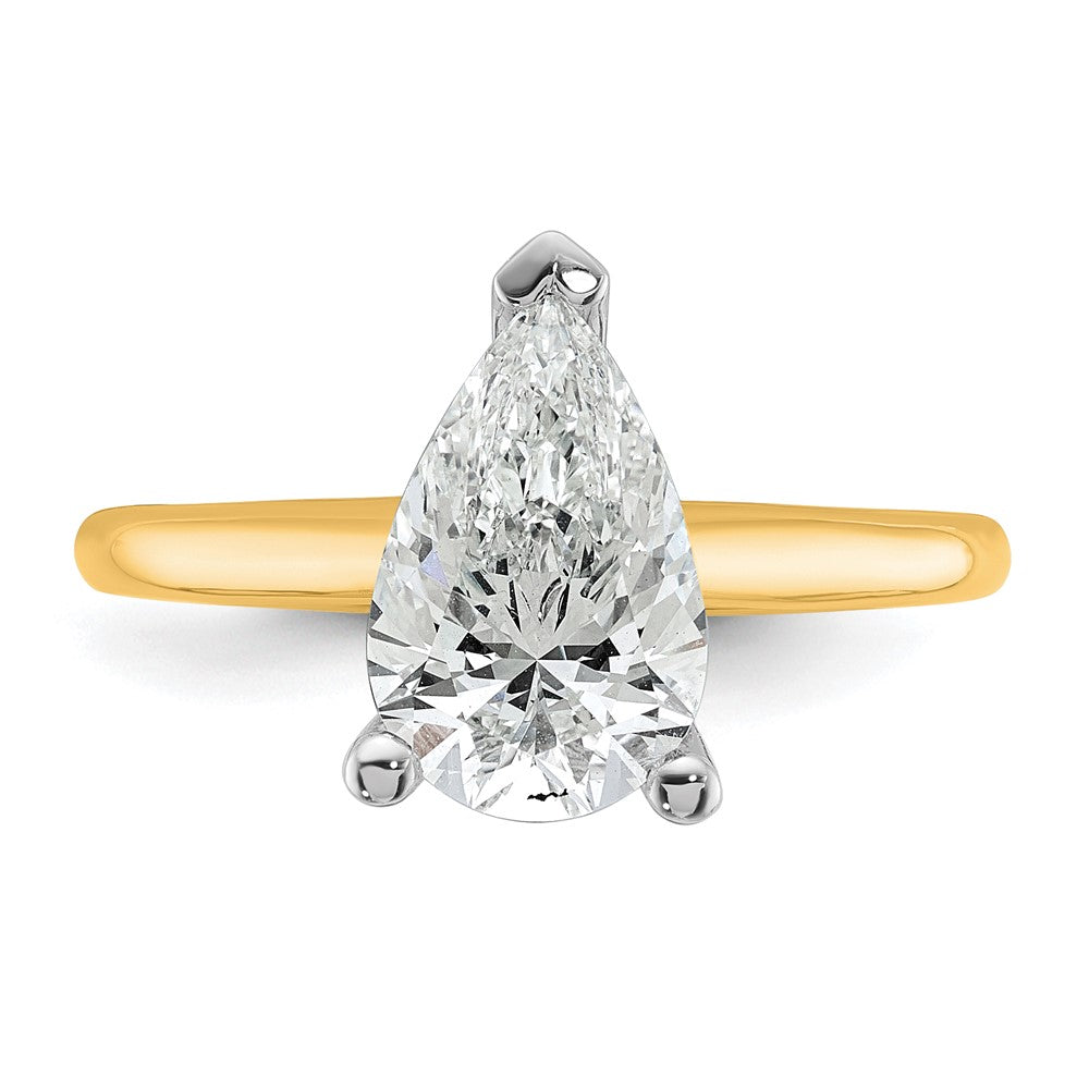 14k Two-tone 2 carat Lab Grown Diamond VS+ F+ Pear Solitaire Complete Engagement Ring