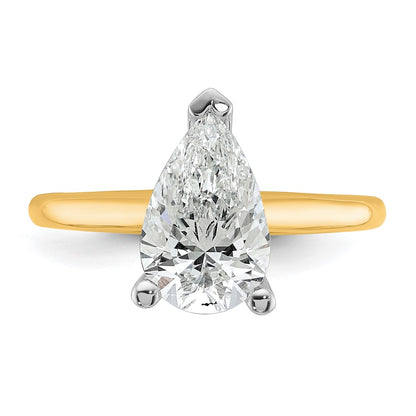 14k Two-tone 2 carat Lab Grown Diamond VS+ F+ Pear Solitaire Complete Engagement Ring