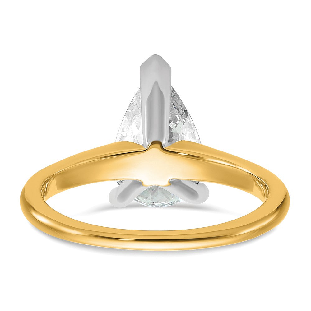 14k Two-tone 2 carat Lab Grown Diamond VS+ F+ Pear Solitaire Complete Engagement Ring