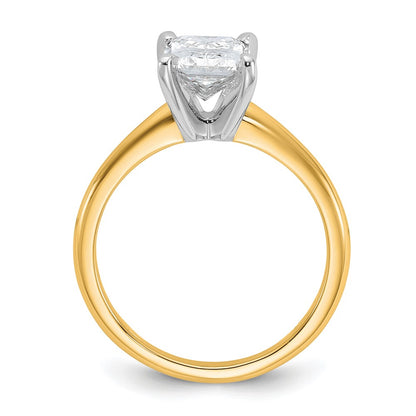 14k Two-tone 2 carat Certified Lab Grown Diamond VS/SI+ G+ Radiant Solitaire Complete Engagement Ring